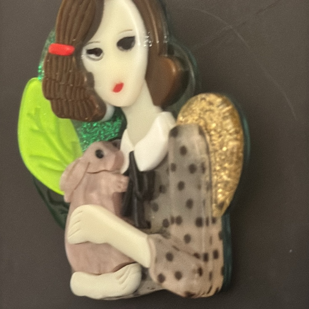 ๐๐SOLD 3D Layered Lady with Rabbit Brooch Pin - Picture 11 of 11